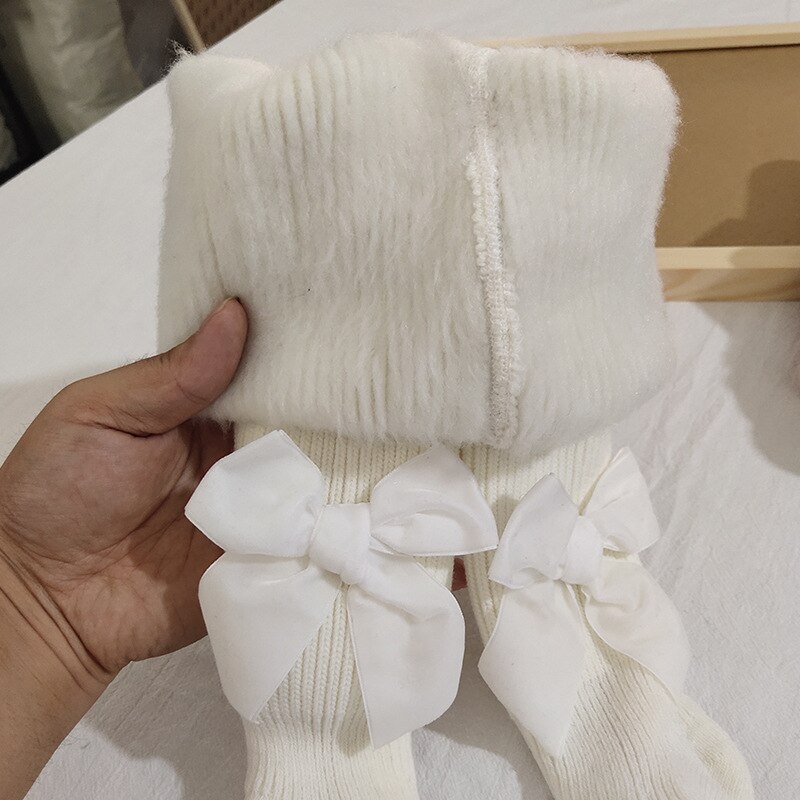 Große samt Band bowknot seite Baby mädchen strumpfhosen Weihnachten baumwolle Kleinkind Baby strumpfhosen für mädchen Gamaschen dicke socken