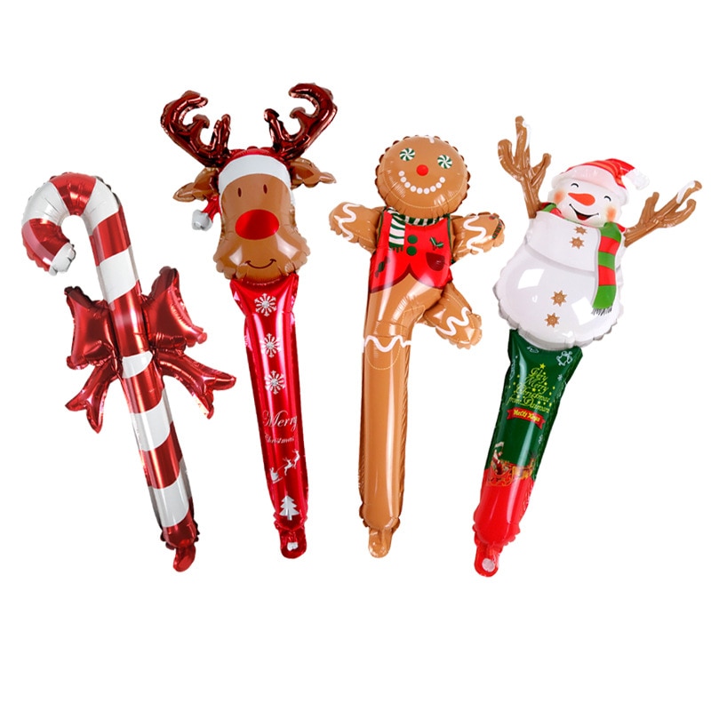 24 Inch Christmas Inflatable Stick Cane Candy Elk Head Gingerbread Man Snowman Holding Balloon