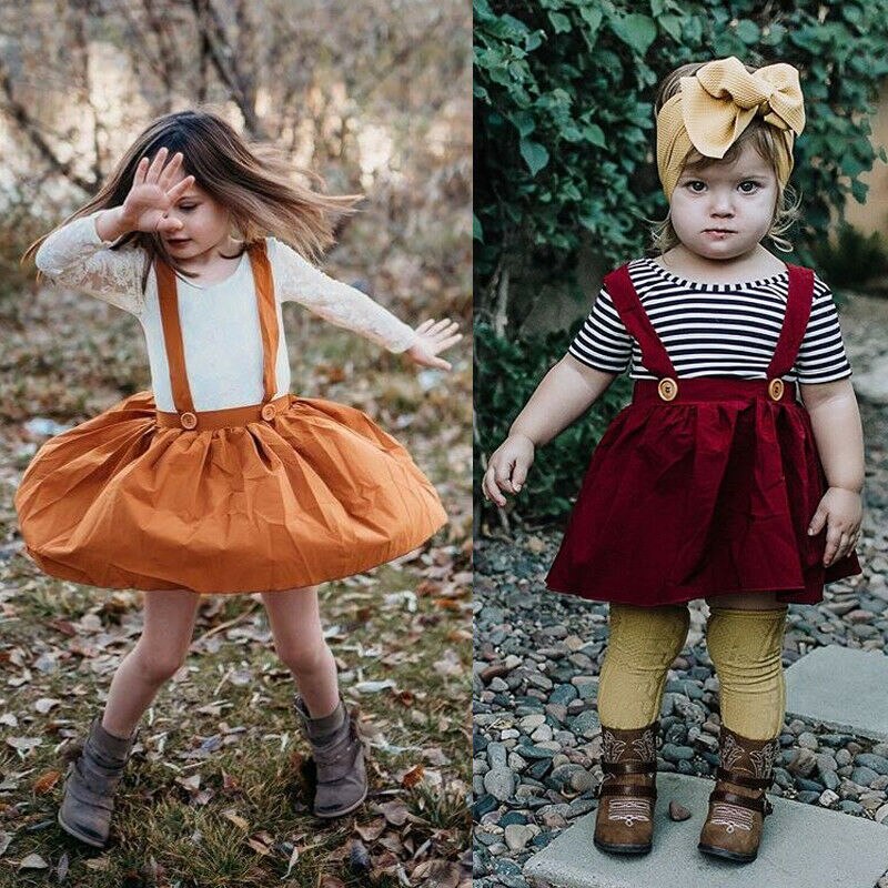 Kids Baby Girls Casual Cotton Overalls Jumper Dress Suspender Tutu Mini Skirt