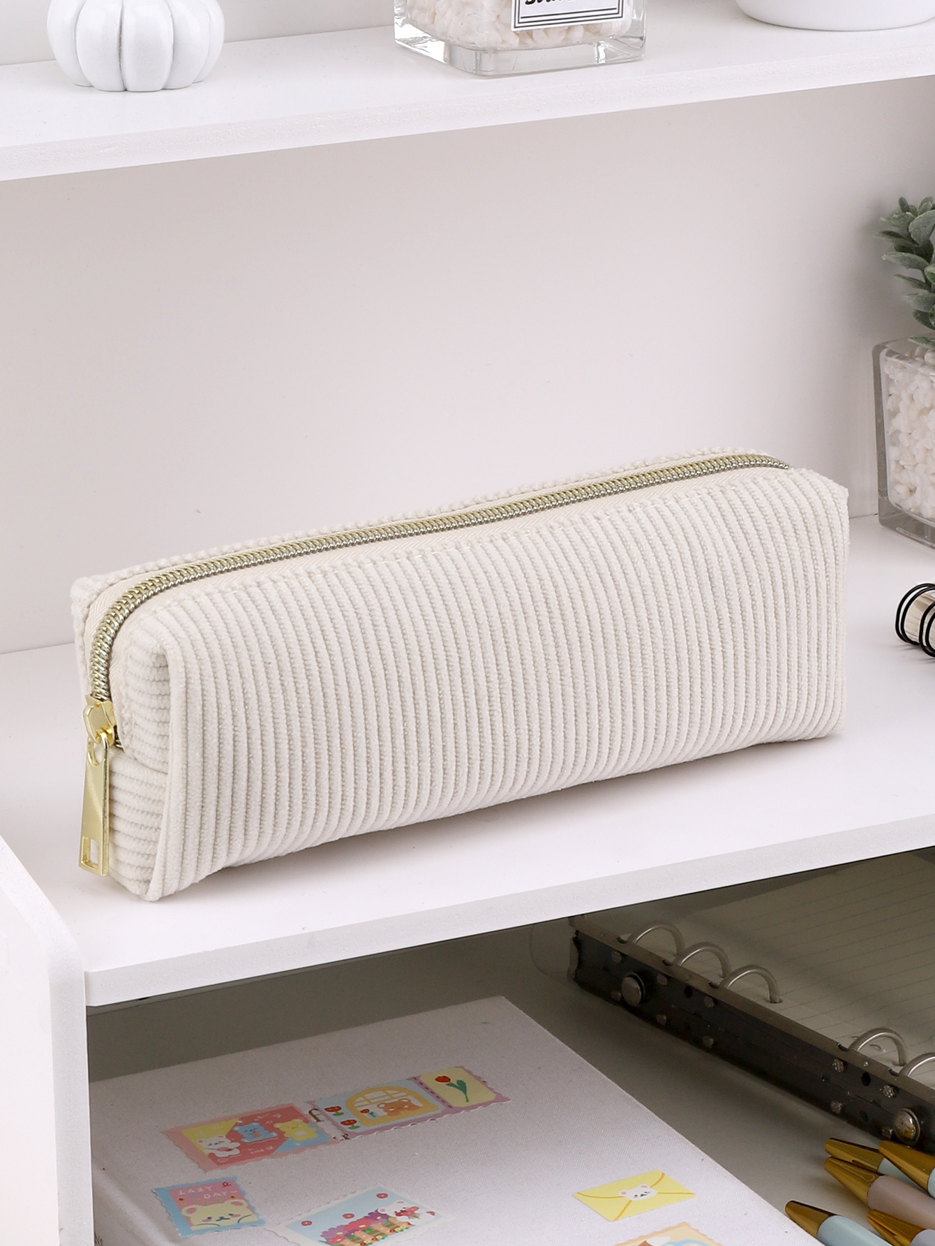 Durable Pencil Case Pouch Pen Bag School Pencil Cases With Zipper Back To School Kawaii Stationery Novelty Pencil Case: WHITE