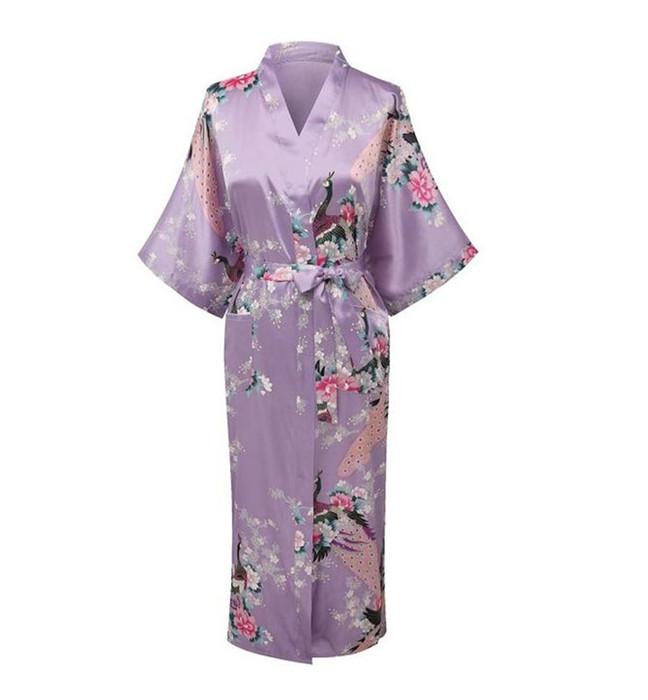Lange Nachtjapon Pyjama Grijs Bruid Bruidsmeisje Wedding Robe Sexy Thuis Kleding Nachtkleding Vrouwen Nachtkleding Intieme Lingerie Neglige: Purple 2