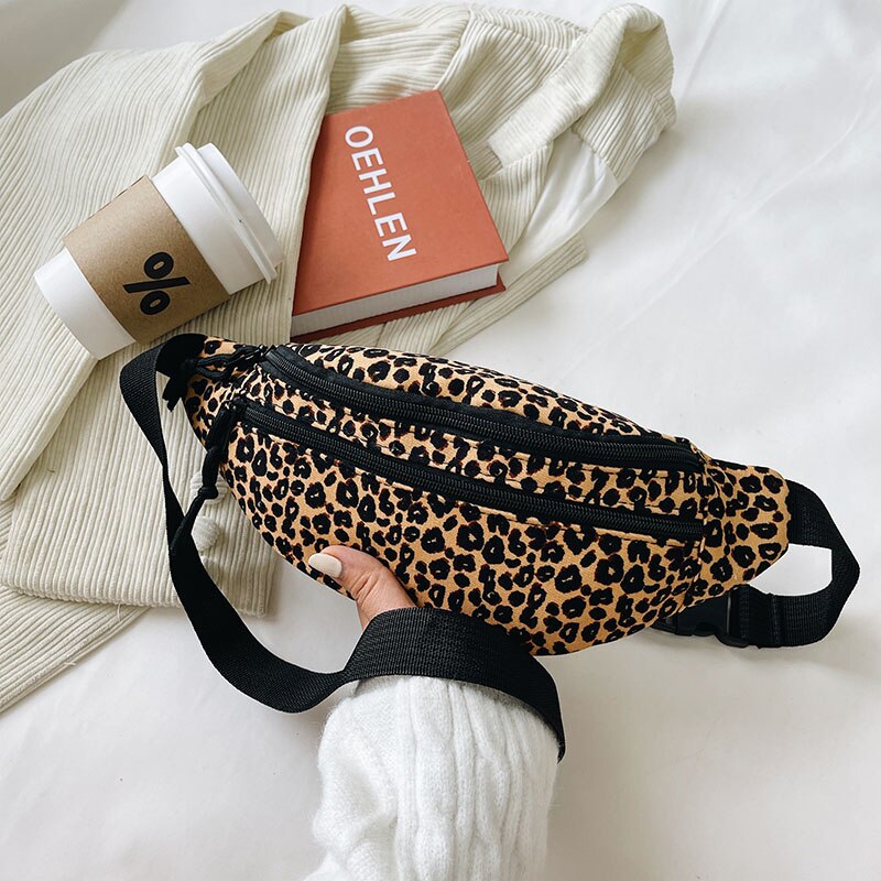 Canvas-bauchtasche, schultertasche aus leoparden-samt, umhängetasche, brusttasche, damen-bauchtasche, street-sport-bauchtasche, handytasche, gürteltasche: Leopardenbraun
