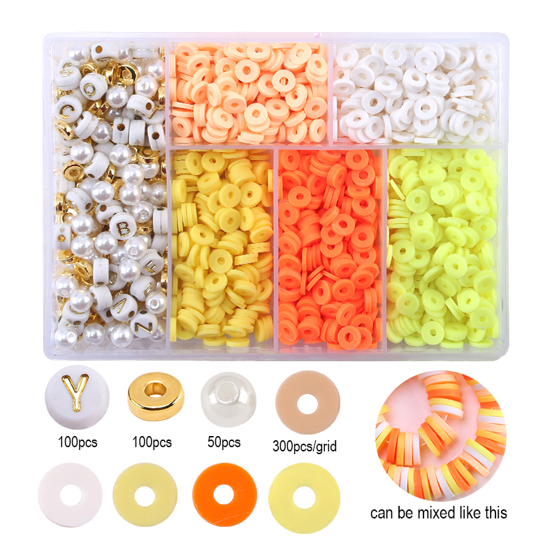 6mm Flat Beads Set Polymer Clay Beads For Jewelry Making With Pearl letter Beads Bracelets Necklace Earring DIY Handmade Craft: black