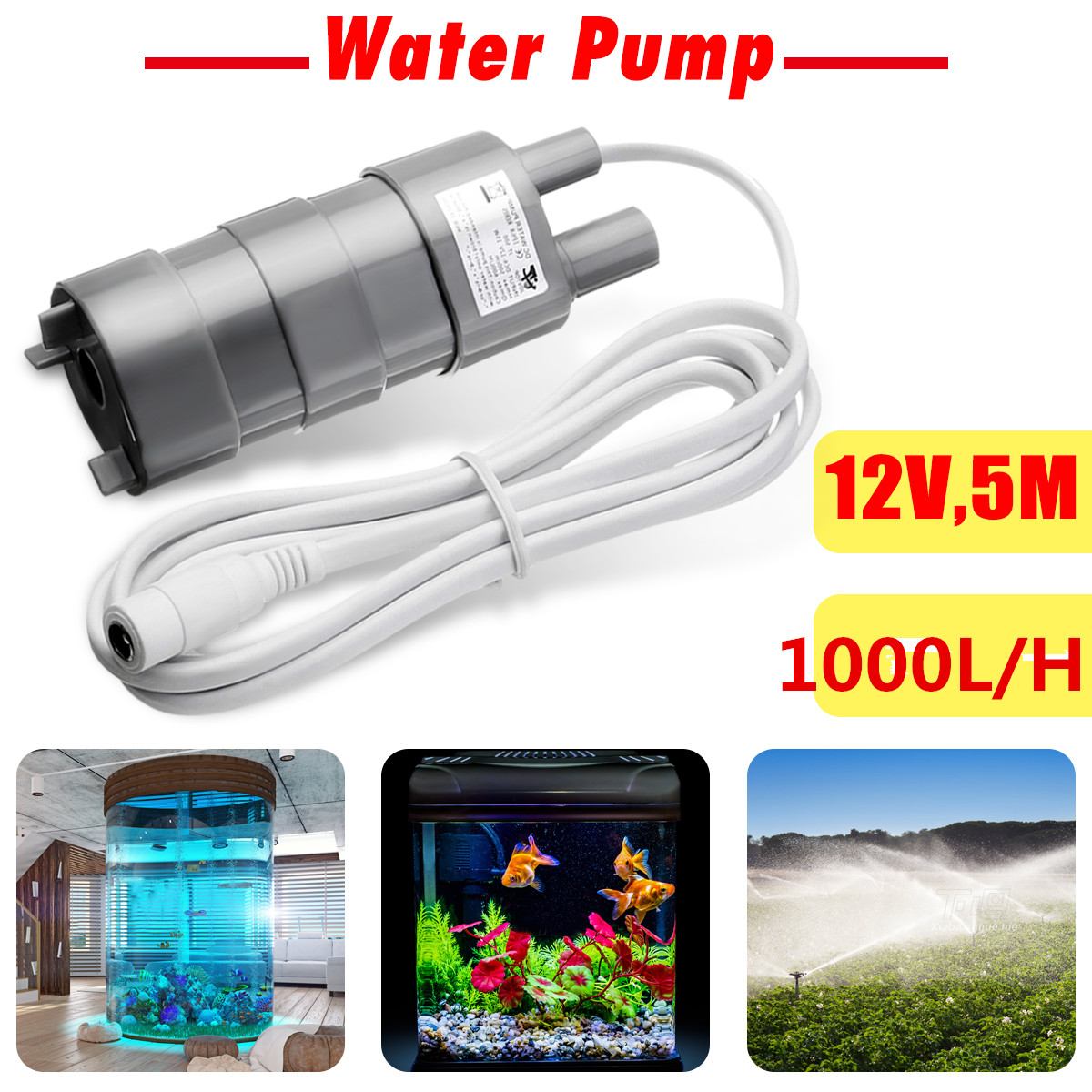 Submersible pump 12V 1000L/H Pumps Water Pump for Fish Tank Aquarium Pond 12V DC Submersible Water Pump Micro Motor Water Pump