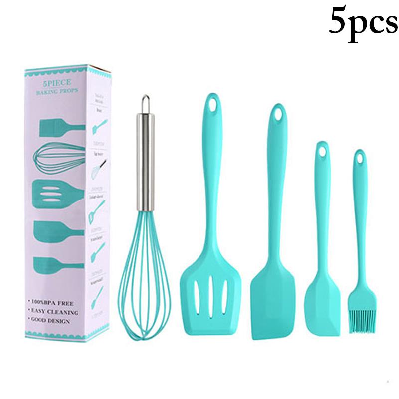 Juego de utensilios de cocina resistentes al calor, utensilios de silicona de grado alimenticio para hornear, accesorios de cocina, 5 unids/set: Light Blue