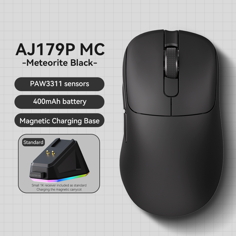 AJAZZ AJ179 PRO PAW3395 Lightweight Wired Wireless Mouse with Magnetic Charging Base Ergonomic Macro Gaming Mouse for PC Laptop: Dark Green