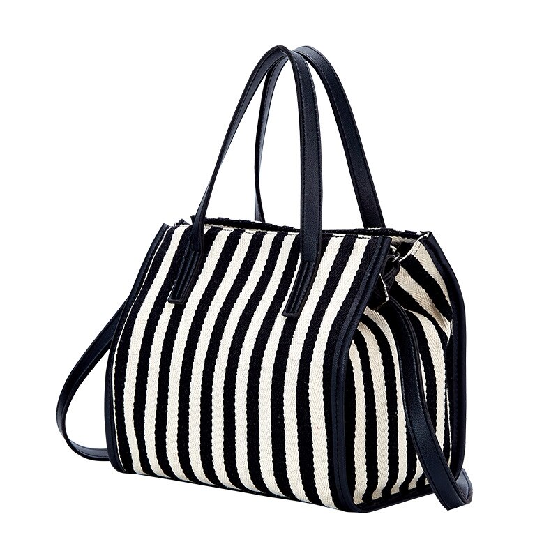 Bolso de momia multifuncional ligero, estilo coreano, a rayas, informal, pequeño número, de lona, bolso oblicuo de mano para madres: Black Stripe