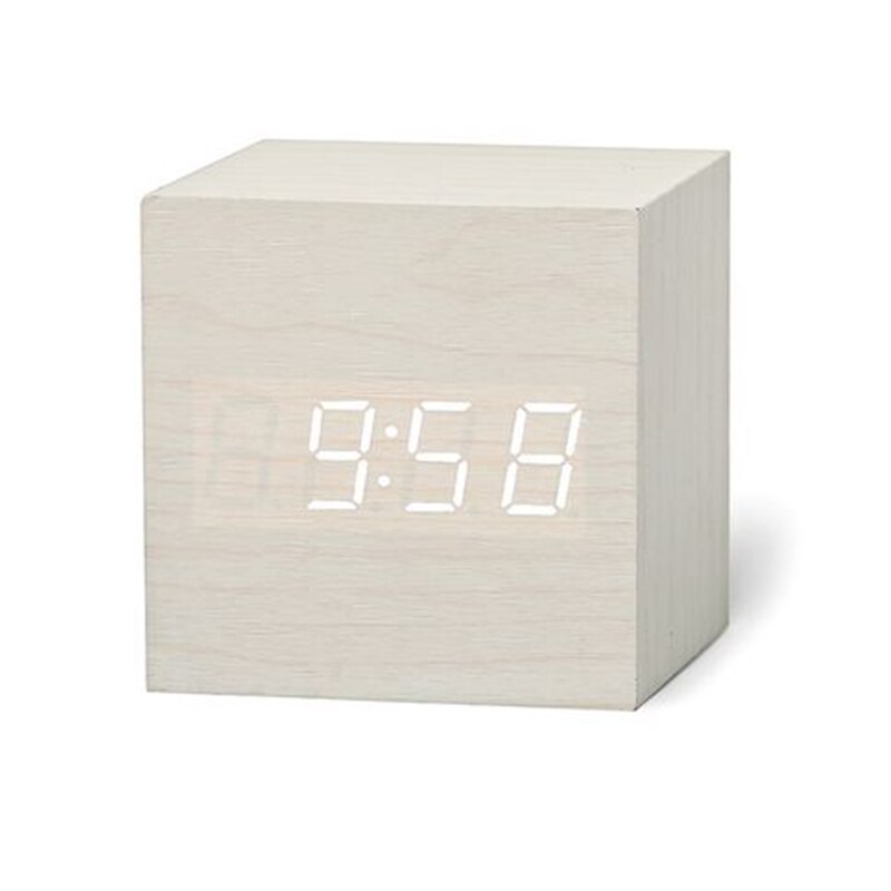1PC Modern Wooden Cube USB Voice Digital Alarm Clock Digital Alarm LED Display Despertador Luminous Control Clock: 5