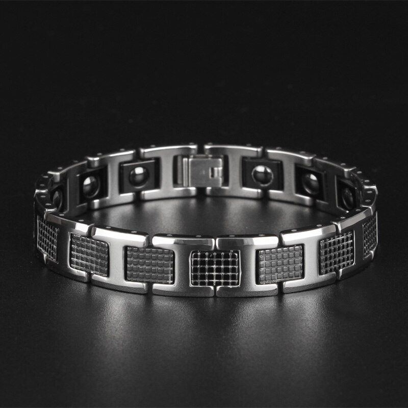 On Sales High Polished Tungsten Steel Man Bracelet Best Friend Mens Bracelets With Healthy Black Germanium Magnetic Stone