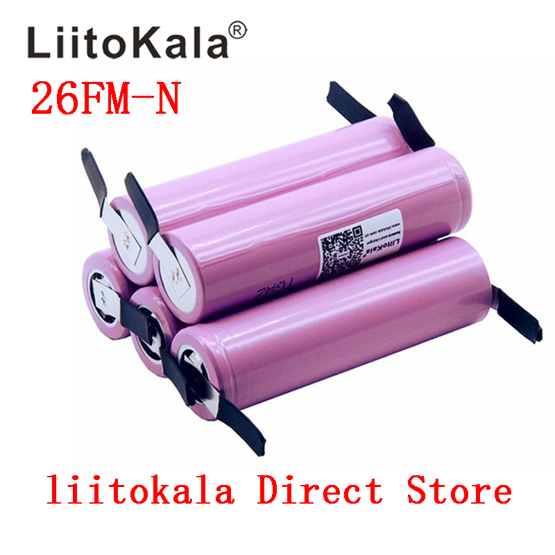 Liitokala 100% Originele 18650 2600 mah batterij ICR18650-26FM Li ion 3.7 V oplaadbare batterij + DIY Nikkel vel