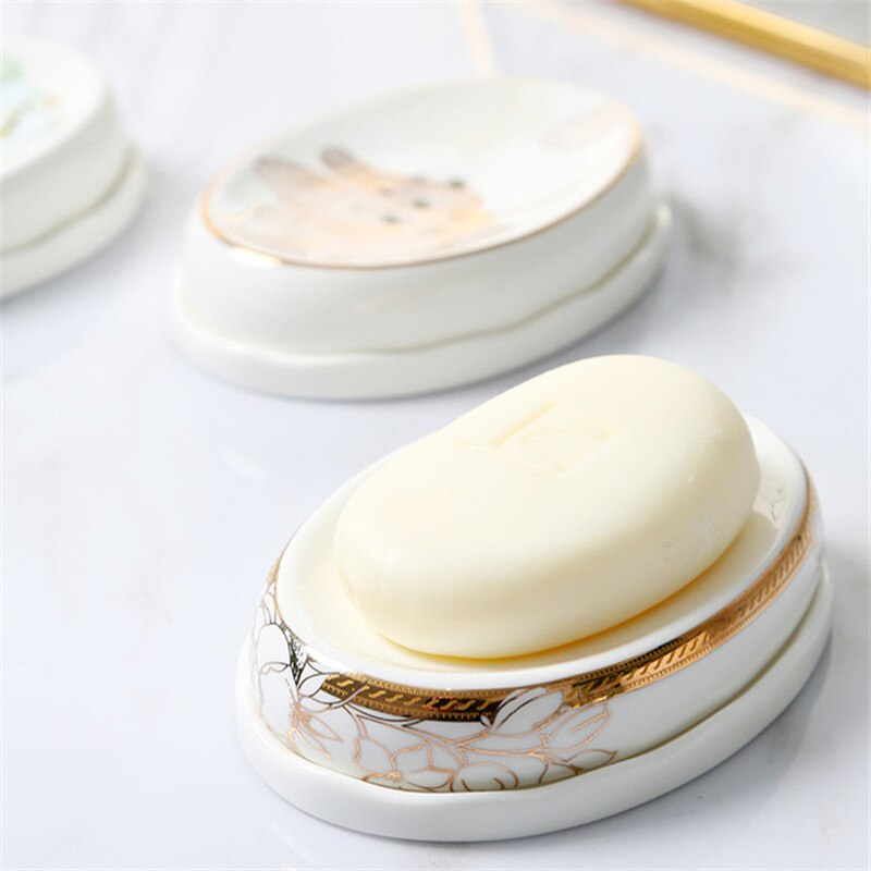 European Pastoral Bone China Soap Box Ceramic Bathroom Toilet White Porcelain Soap Draining Dish Home Light Luxury Soap Tray