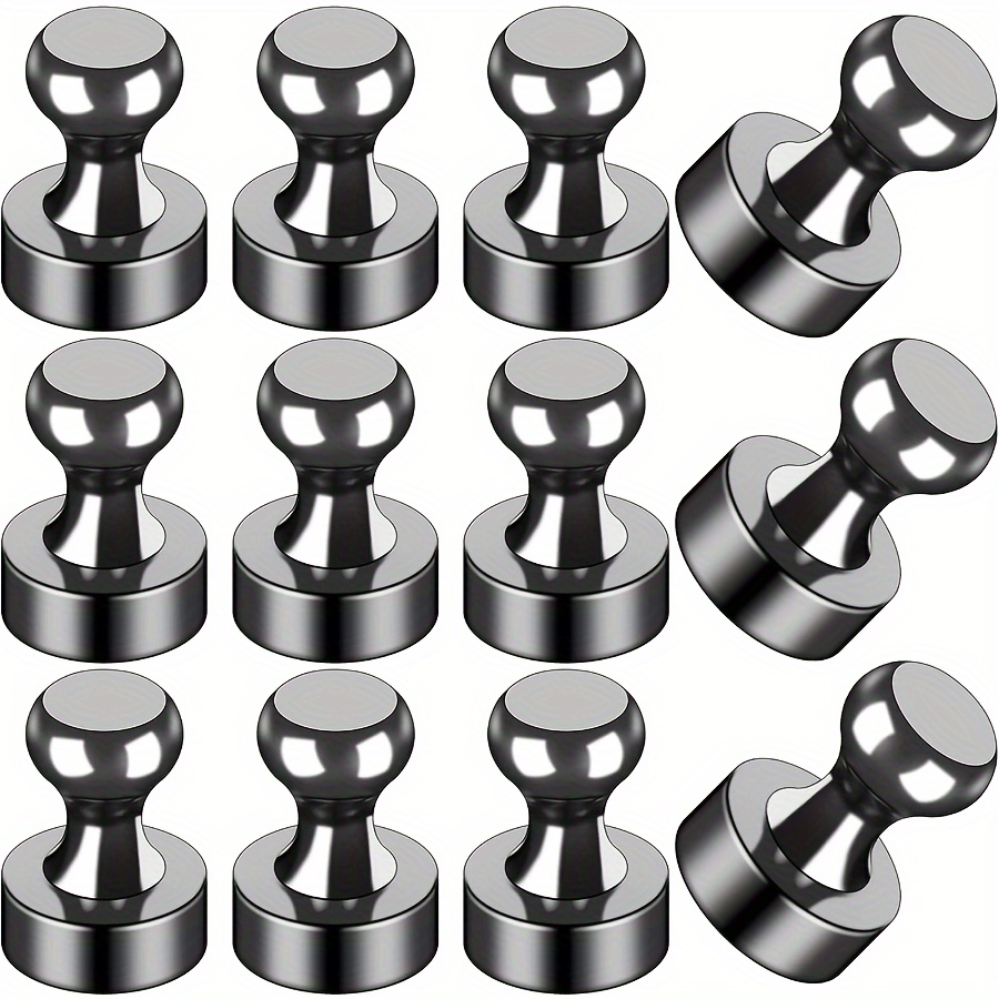 Black Neodymium Magnetic Push Pins - Strong Refrigerator & Whiteboard Magnets for Office, Kitchen & Map Use: Light Grey