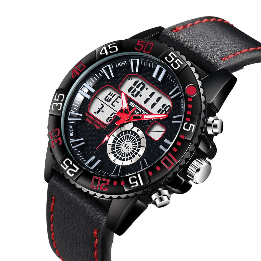 Sport Männer Uhren Wasserdicht Dual Display Analog Digital LED Männlichen Leder Strap Elektronische Handgelenk Uhr Reloj Hombre homme