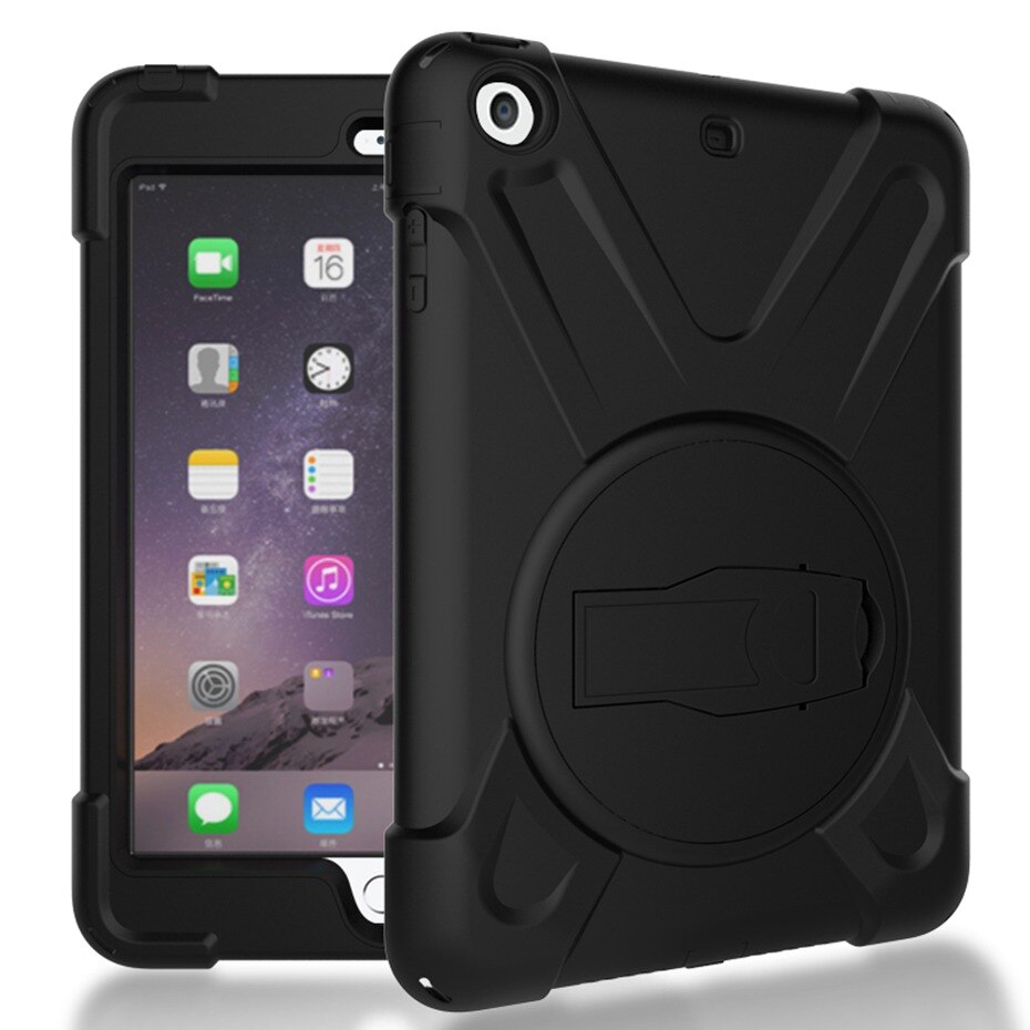 Funda para iPad mini 1 2 3 de mano a prueba de golpes funda de cuerpo entero con mango y soporte para carcasa de ipad mini capa funda: Black