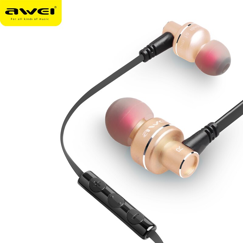 Awei ES-10TY Metalen Bedrade Oortelefoon Stereo Headset In-Ear Ruisonderdrukking Auriculares Hoofdtelefoon Met Microfoon Voor Telefoon Kulakl K: Gold