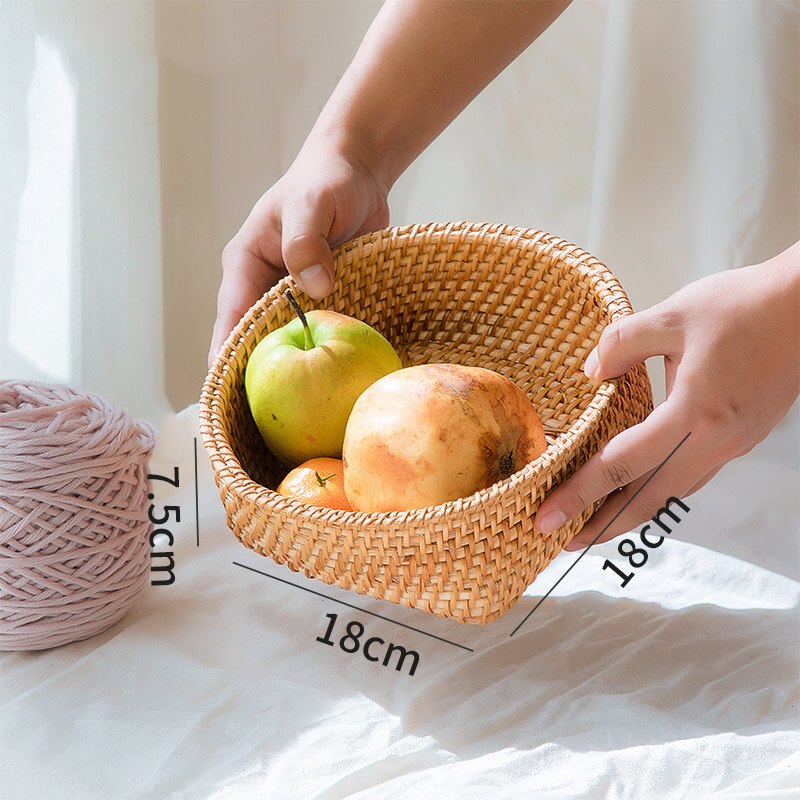 Rattan Fruit Plates Storage Basket Nut Dried Fruit Tray Bamboo Weaving Baskets Household Snack Candy Storage Containers: Small fruit plate 3