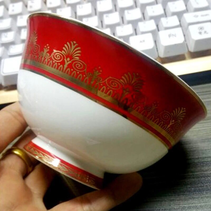 British high-end western food dish red model room bone China steak dish home western food club tableware set: 4.5 inch gold.
