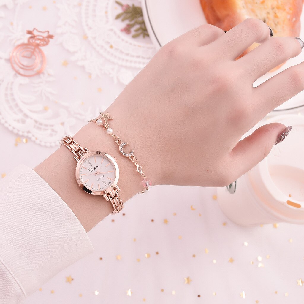 Luxe Set Vrouwen Armband Horloges Vrouwen Jurk Dames Polshorloge Luxe Rose Goud Quartz Horloge Set Dropshiping