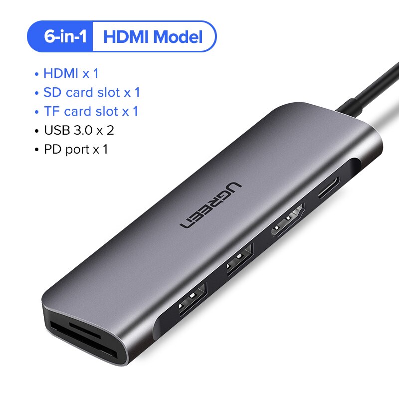 Ugreen USB C HDMI Cable Type C to HDMI HUB Adapter USB-C HDMI Converter Type-C Thunderbolt 3 Dock for MacBook Huawei Mate 30 Pro: 6-in-1 HDMI Model