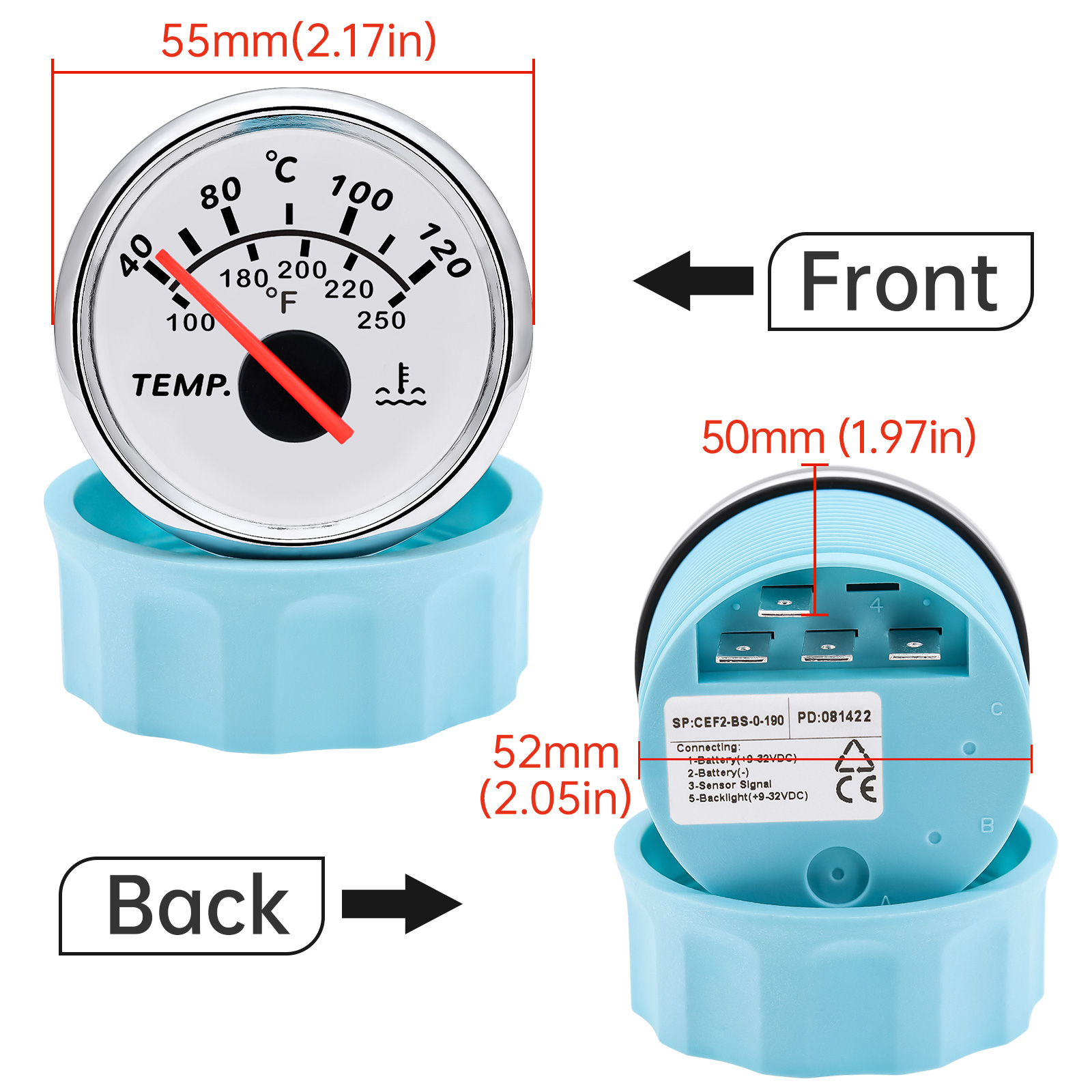52mm Auto Wassertemperaturanzeige Auto Temperaturanzeige Wassertemperatur Digital Meter + Sensor für Auto LKW Marine Stiefel benutzerdefinierte