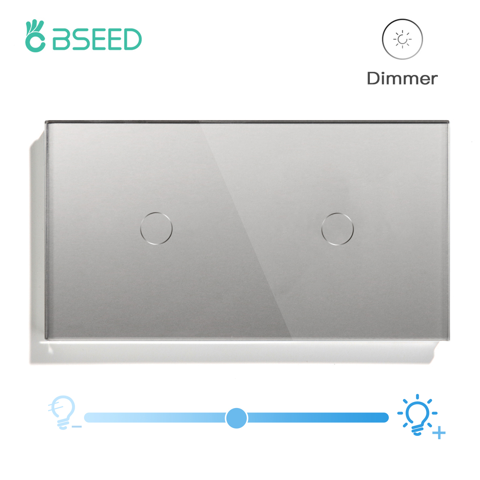 BSEED Dimmer-Lichtschalter, 1 Gang, 1-Wege-LED-Dimmer, 220 V, Wand-Touch-Lichtschalter, Kristallglasscheibe, blaue Hintergrundbeleuchtung, Speicherfunktion: Grün