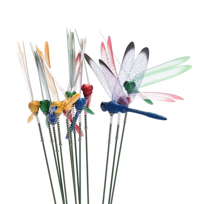 2PCS/lot DIY Artificial Dragonfly Garden Lawn Decorations 3D Simulation Dragonfly Yard Plant Lawn Decor Stick Random Color