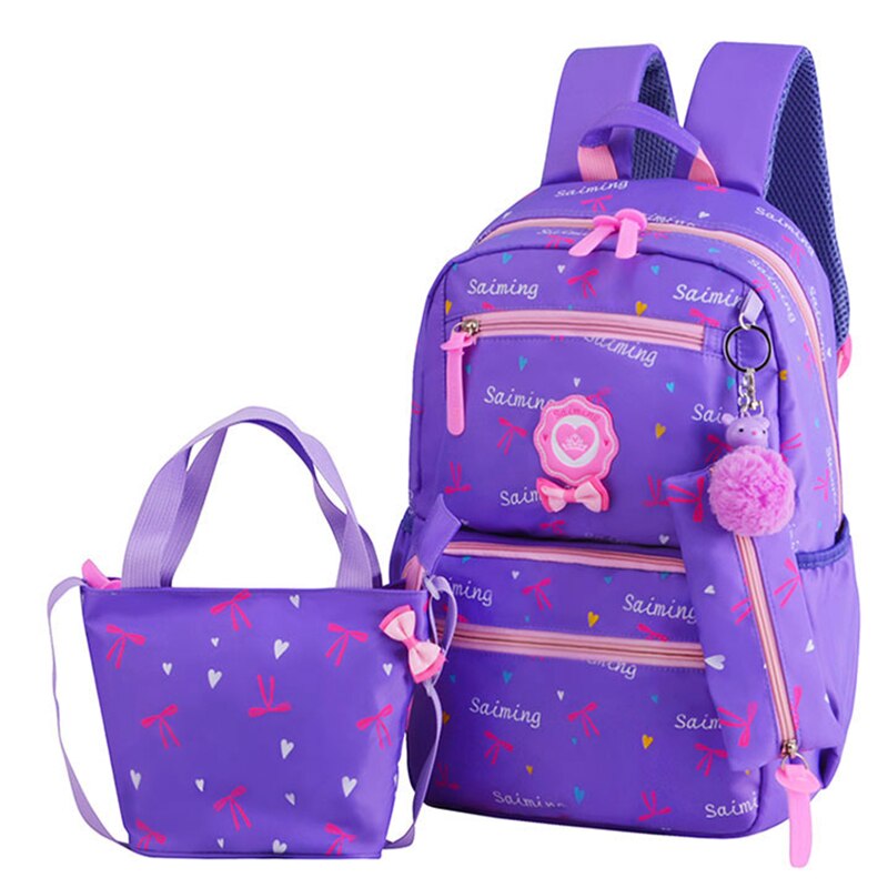 Tiener Meisjes Afdrukken Reizen Rugzakken Schooltassen Voor Jongens Orthopedische Rugzak 3 Stks/set Rugzak Schooltas Mochila Infantil: purple