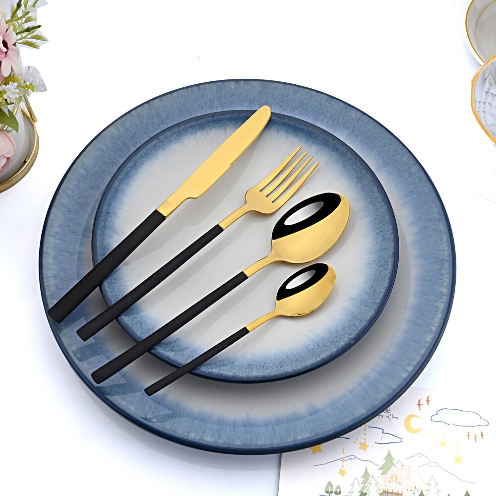 Zoseil – service de couverts en acier inoxydable, vert et or, fourchette à Dessert, cuillère à thé, vaisselle de table, service de cuisine