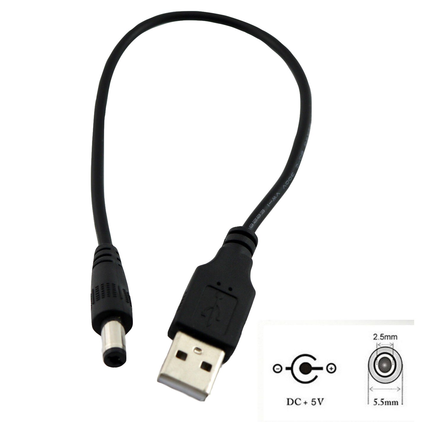 1pcs USB 2.0 Type A Male to 5.5mm x 2.5mm Plug Male 5V DC Power Supply Socket Charging Extension Adapter Connector Cable 25cm