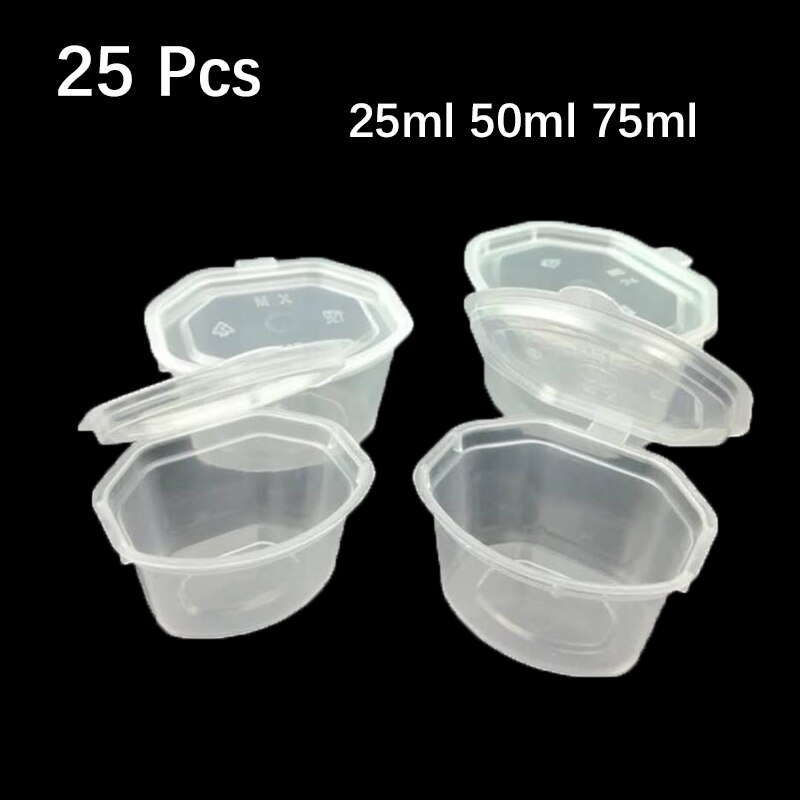 25 st 25ml/50ml/75ml engångs bärbara plastsåsmuggar för matförvaring genomskinliga lådor med lock genomskinlig liten matsås