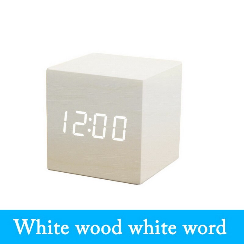 Digital Wecker Holz LED Alarm Zeit Anzeige Für Schlafzimmer Nacht Büro Kalender Temperatur LED-anzeige Holz Schreibtisch Uhr: K
