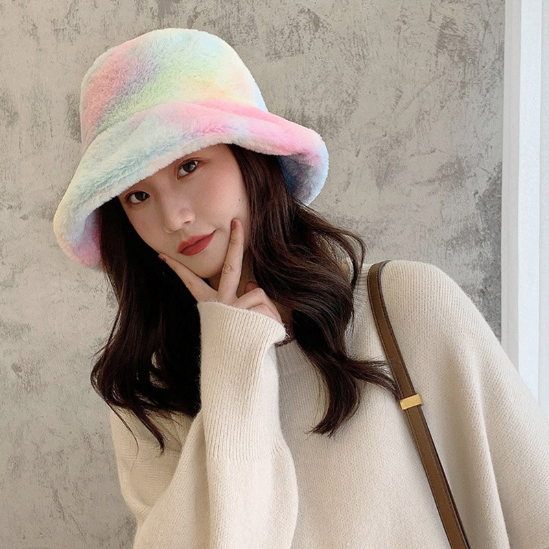Fuzzy Bucket Hat für Frauen Winter Warm Furry Fur Fluffy Fisherman Cap Männer Ku