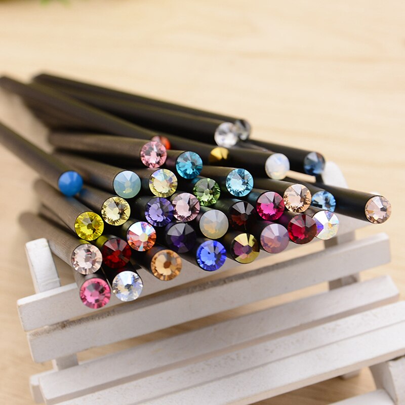 Ezone 12 Pcs Eenvoudige Stijl Potlood Leuke Kawaii Houten Zwarte Staaf Hb Potlood Met Kleurrijke Diamant School Schrijven Studenten Briefpapier