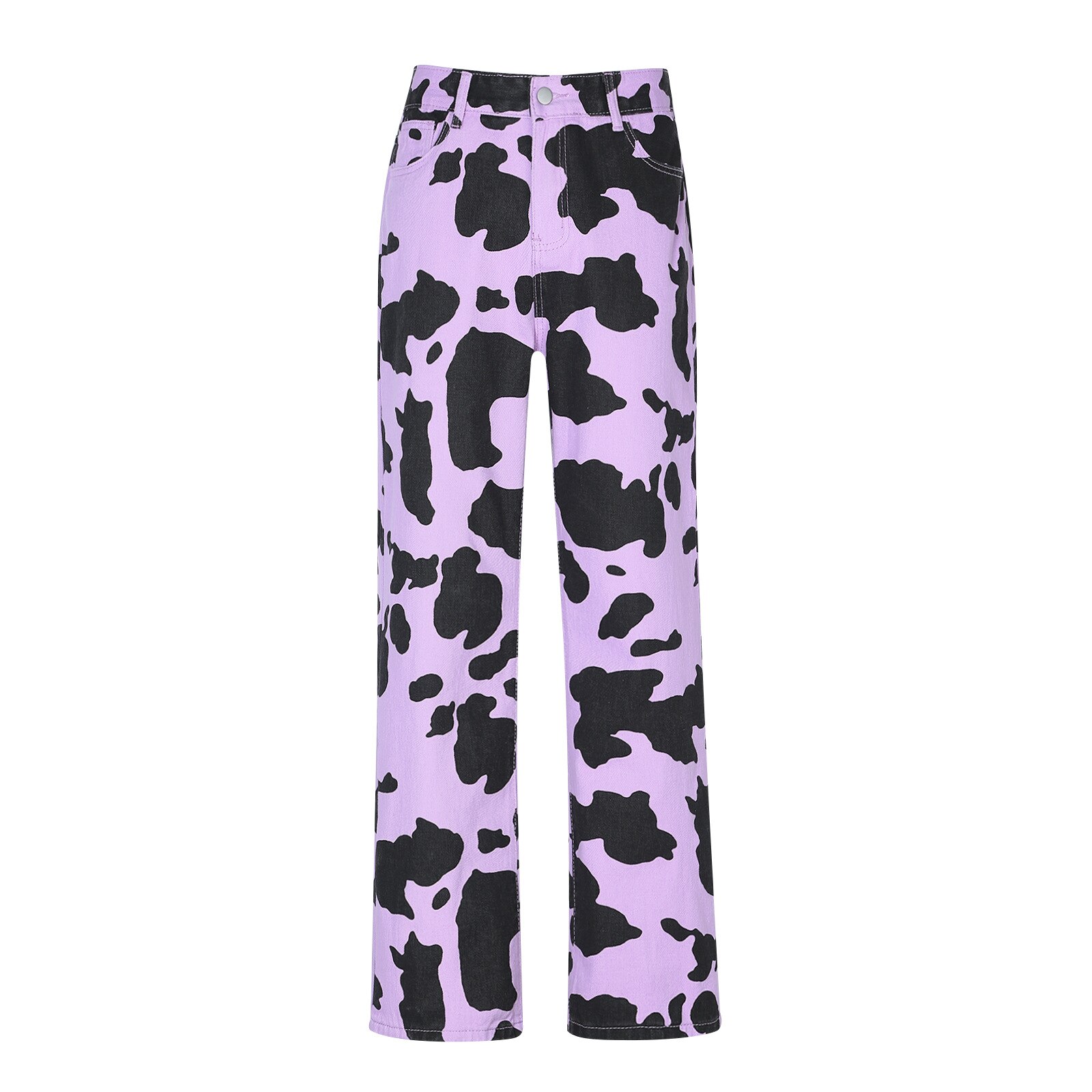 Jeans droits pour femmes, pantalon décontracté de Style coréen à motif de peau de vache sauvage, taille haute, tendance, Streetwear quotidien pour toutes les saisons
