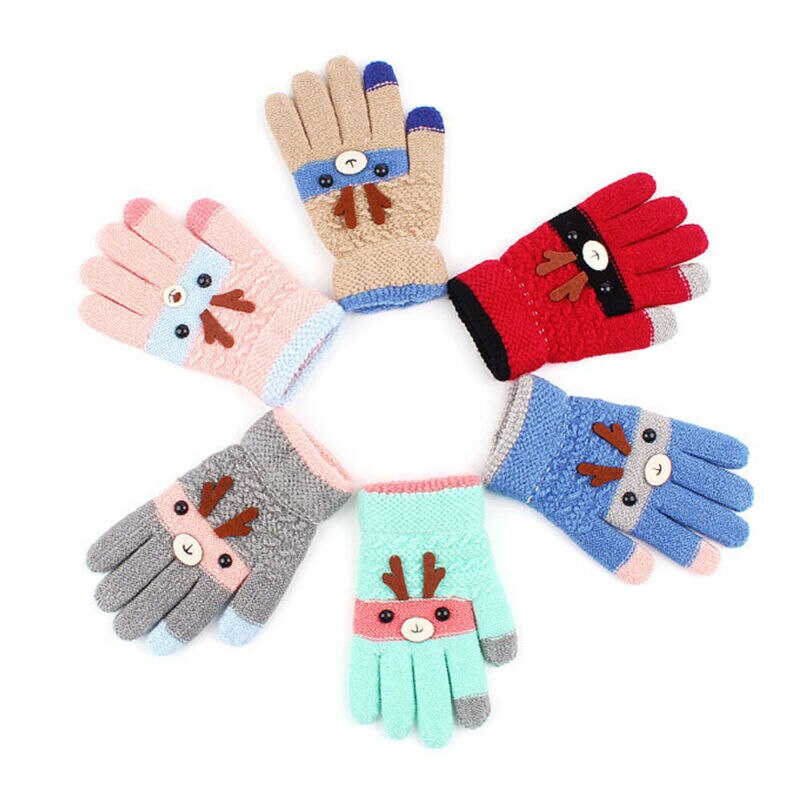 Xmas Finger Warm Baby Kids Unisex Knitting Mittens Christmas Elk Cartoon Elastic Kids Winter Gloves Thick Accessories