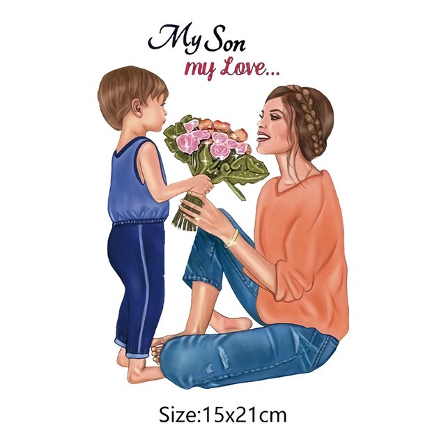 Nowe żelazko na plastry dla mamy syn T koszula naprasowanki na ubrania naszywki naszywki Diy folia winylowa robić przenoszenia za pomocą ciepła naklejki aplikacja kwiatowa na skrzep: 15x21cm