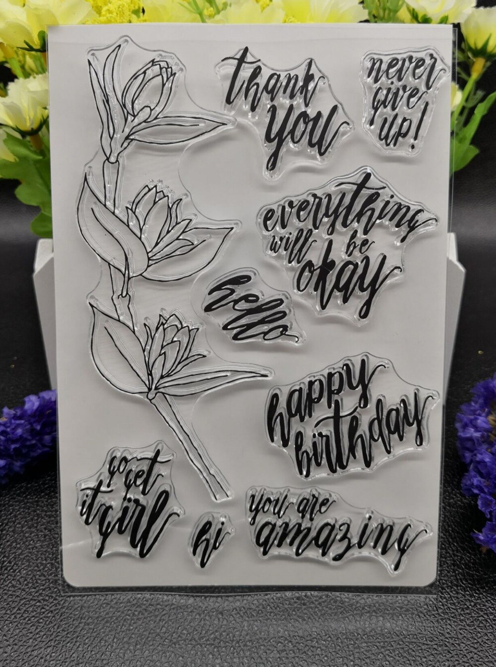 Flower thank you Clear Silicone Rubber Stamp for D... – Grandado