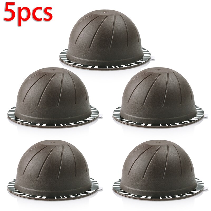 5Pcs Reusable Refill Coffee Capsule W/ Aluminum Foil For Nespresso Vertuo Convenient For Delonghi ENV150 BNV450WHT1BUC1: Brown