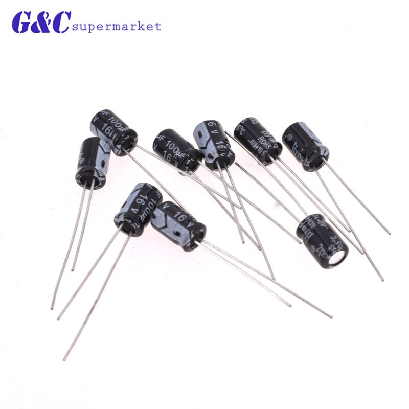 50PCS 100uF 16V 105 Radial Electrolytic Capacitor 5x7mm