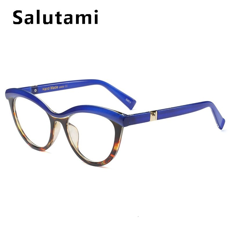 Øjenbue stel rød leopard brille stel til kvinder luksus mærke rund cat eye klare briller kvindelige transparente nuancer: Blå leopard klar