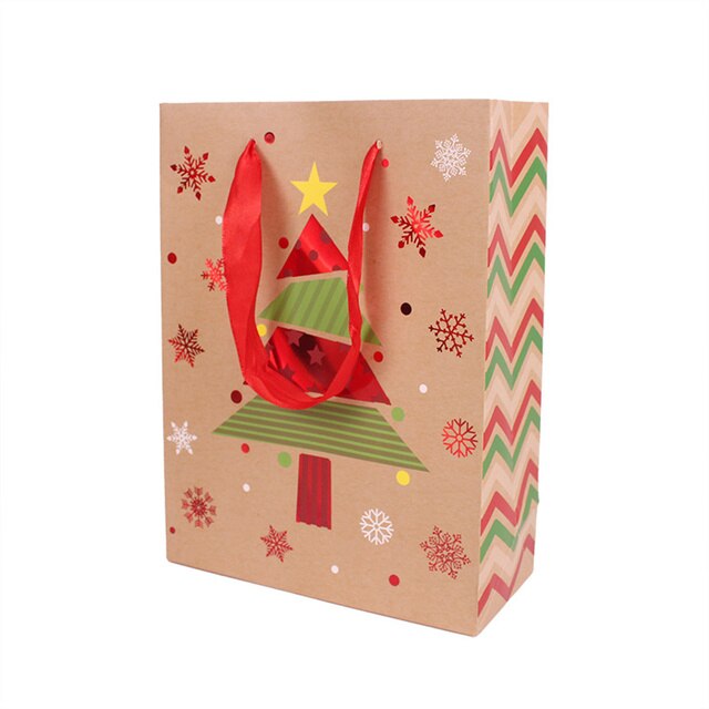Christmas Bag Snowflake Christmas Kraft Paper Bag Candy Snack Portable Packaging Accessories Christmas Decorations: Pine Snowflake