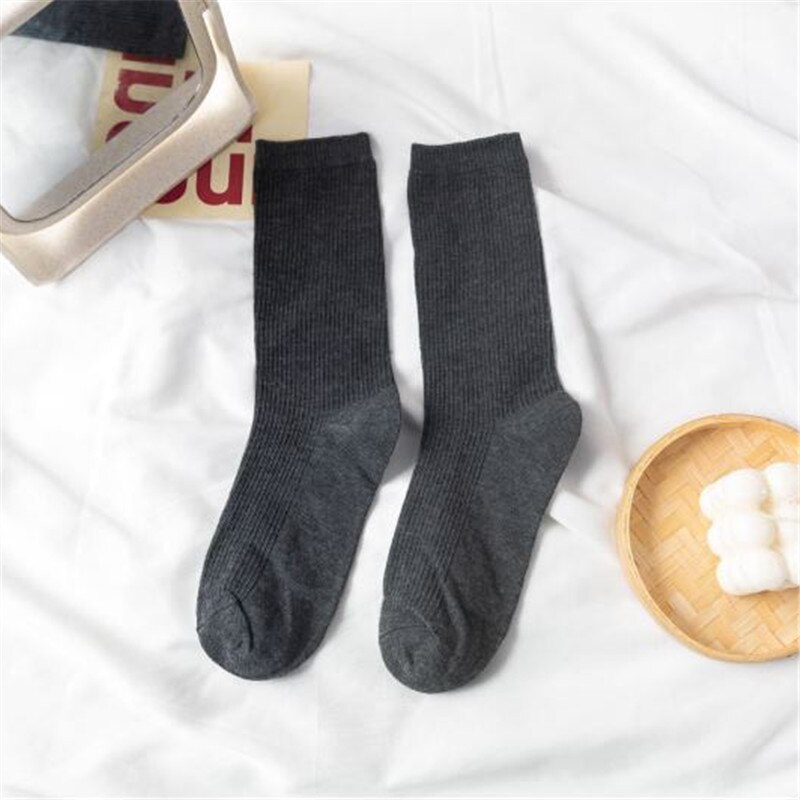 Women Japanese Korea High School Girls High Socks Loose Solid Colors Double Needles Knitting Cotton Long Socks: WZ020-19