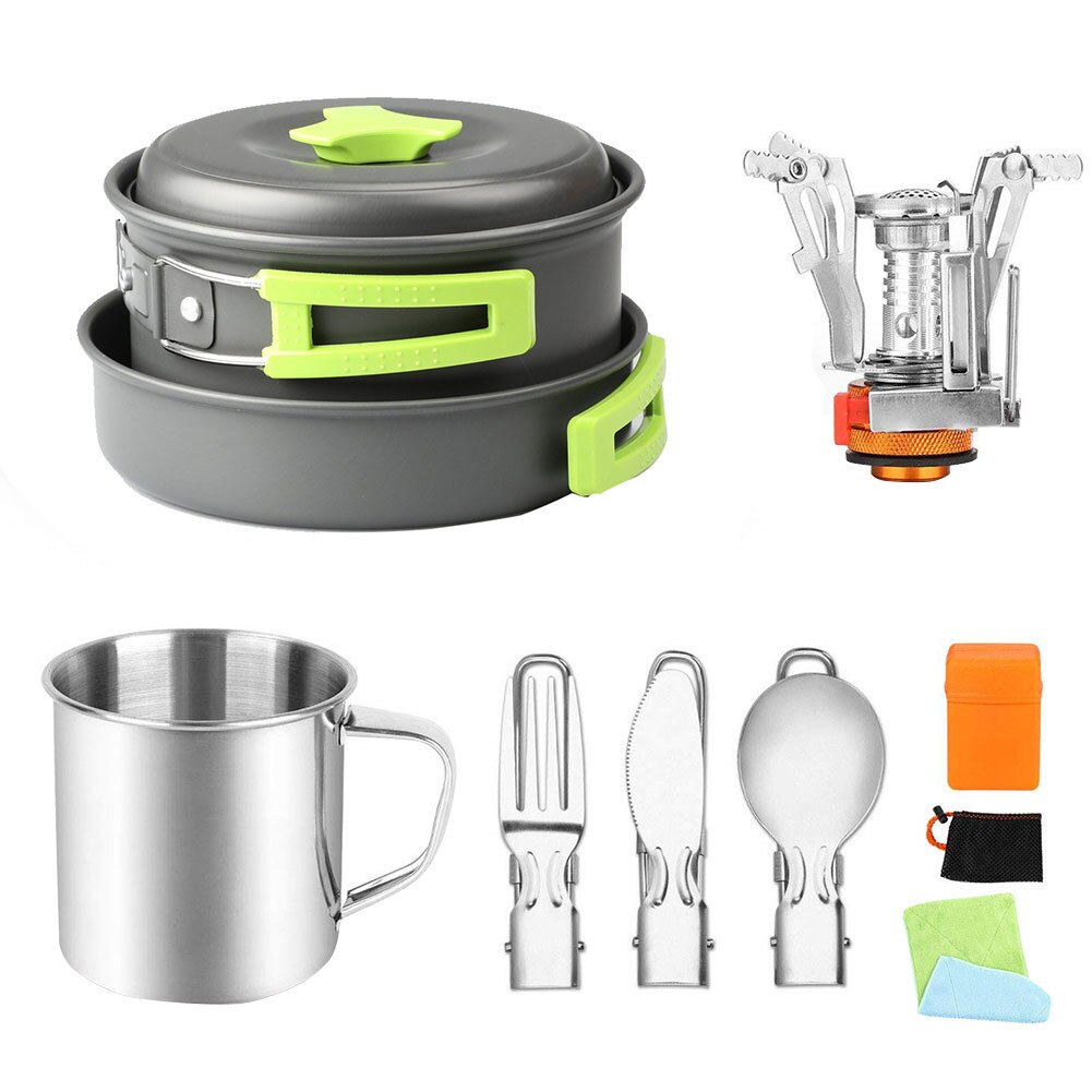 Camping Pot Draagbare Aluminium Camping Barbecue Kookgerei Outdoor Set Draagbare Camping Fornuizen Voor Picknick Trekking Wandelen: Green