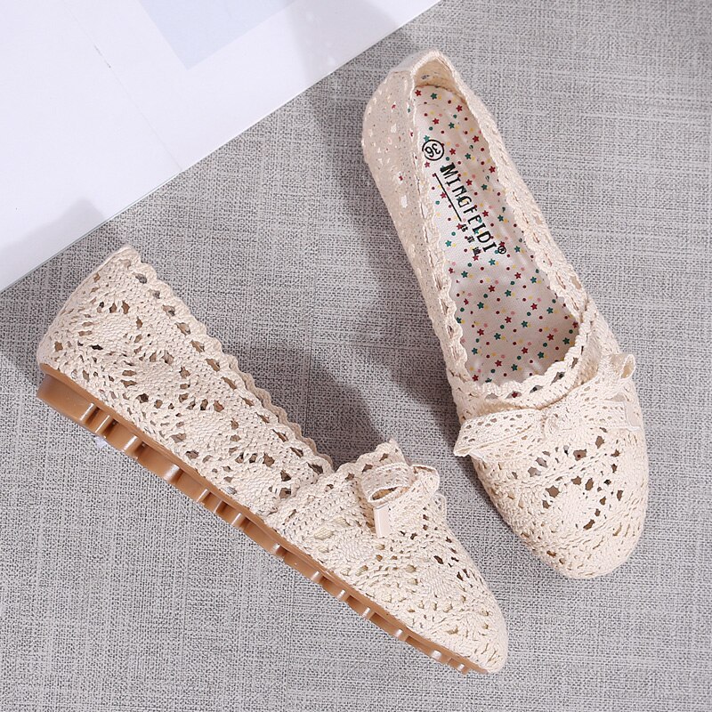 Women Lace Flats Shoes Summer Hollow Comfortable Boat Shoes Shallow Mouth Women Casual Shoes Mujer Chaussures Femme