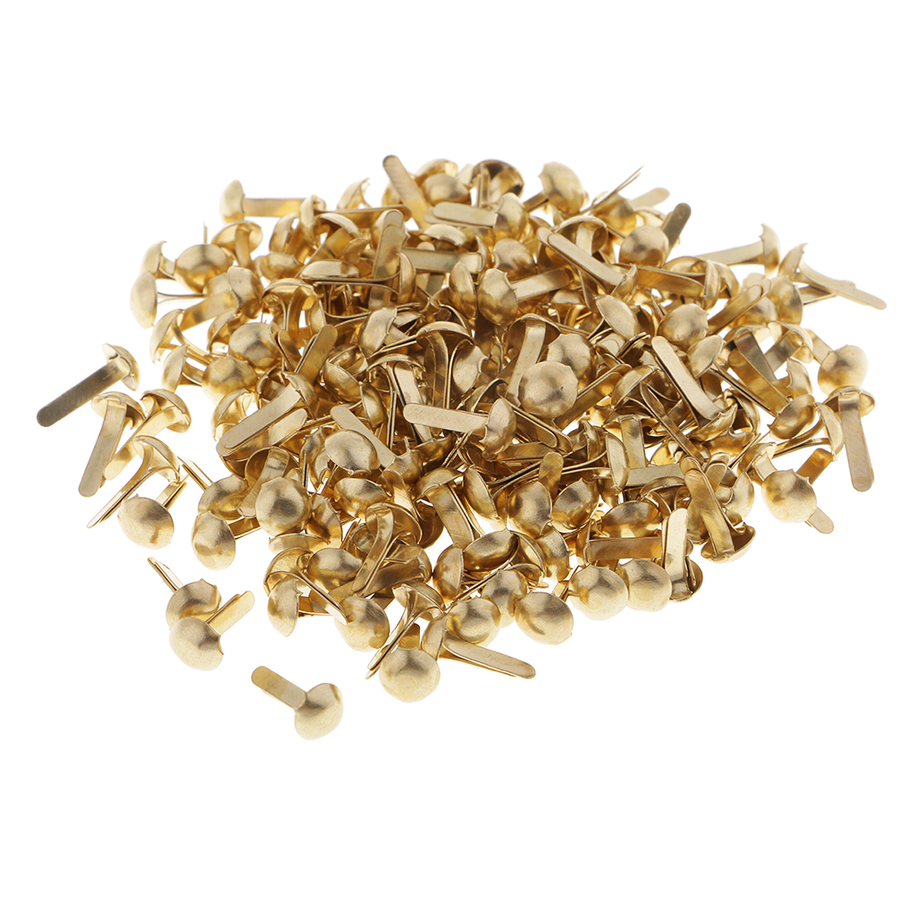 Attache décorative pour enfants | 200 pièces, tête ronde en papier métallique, Brad 4.5mm: Gold