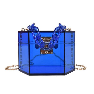 Acrylic Chain Transparent Box Jelly Bag Individual Hexagon Clear PVC Women Handbags Mini Evening Crossbody Tote Bags: Blue