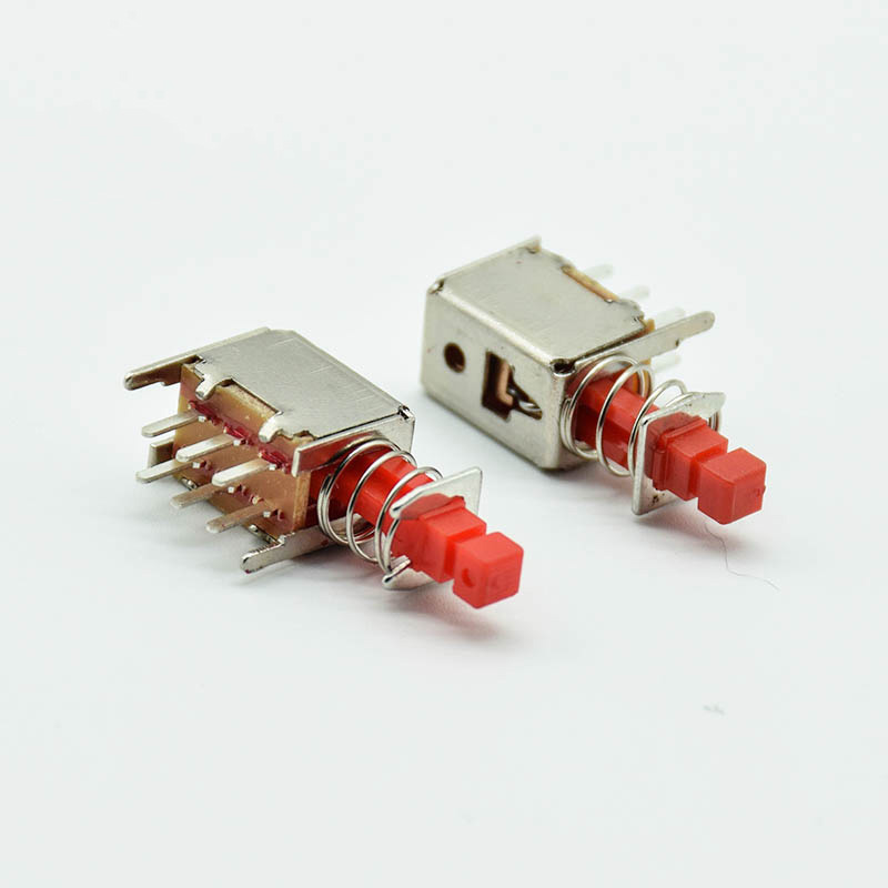 5pcs Right Angle PCB Latching Push Button Switch DPDT Double Pole 6 Pin self-locking key power switches red blue yellow A03/04: Red