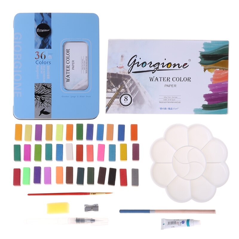 H05B Effen Aquarel Verf Set 36 Kleuren Art Set Met Water Borstel Pen Aquarel Pigment