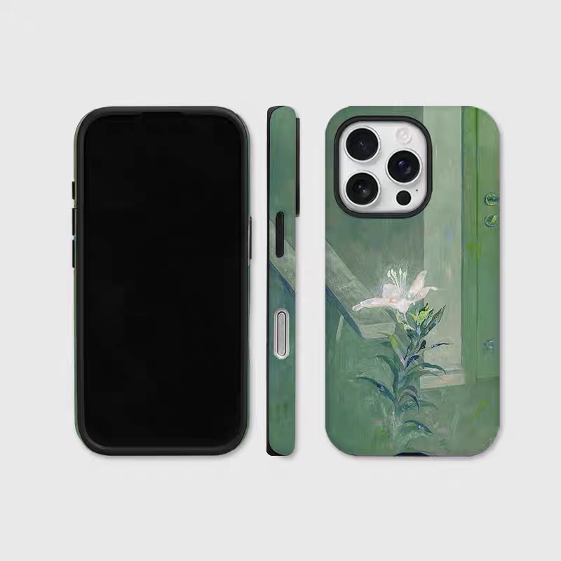 Custodia magnetica due in uno in acrilico tpu con fiori luminosi verdi per iphone 16 pro max 15 14 plus 13 12 mini 11 pro xr x: Vinile / Grigio