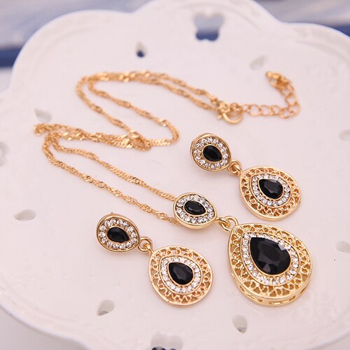 Vrouwen Rhinestone Waterdrop Hanger Ketting Stud Oorbellen Sieraden Set